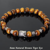 Men's Women Brown Tiger Eye Tibetan Silver Bracelet with Sakyamuni Buddha Bead OM Spacers DiyNotion Handmade T315