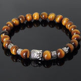 Men's Women Brown Tiger Eye Tibetan Silver Bracelet with Sakyamuni Buddha Bead OM Spacers DiyNotion Handmade T315