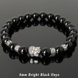 Men's Women Bright Black Onyx Tibetan Silver Bracelet with Buddha Head Bead OM Spacers DiyNotion Handmade T308