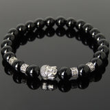 Men's Women Bright Black Onyx Tibetan Silver Bracelet with Buddha Head Bead OM Spacers DiyNotion Handmade T308
