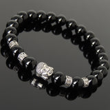 Men's Women Bright Black Onyx Tibetan Silver Bracelet with Buddha Head Bead OM Spacers DiyNotion Handmade T308