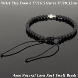 Men's Women Lava Rock Adjustable Braided Bracelet 925 Sterling Silver Cross Charm DiyNotion BR1065