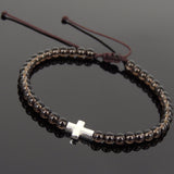 Men's Women Smoky Quartz Adjustable Braided Bracelet 925 Sterling Silver Cross Charm DiyNotion BR1066