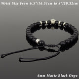 Men's Women Matte Black Onyx Adjustable Braided Bracelet 925 Sterling Silver Skull & Spacers DiyNotion BR1067