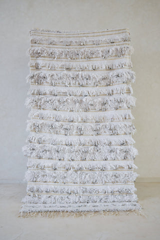 HANDIRA. Vintage Moroccan Rug. Wool Wedding Blanket. Sequins + Modern Design.