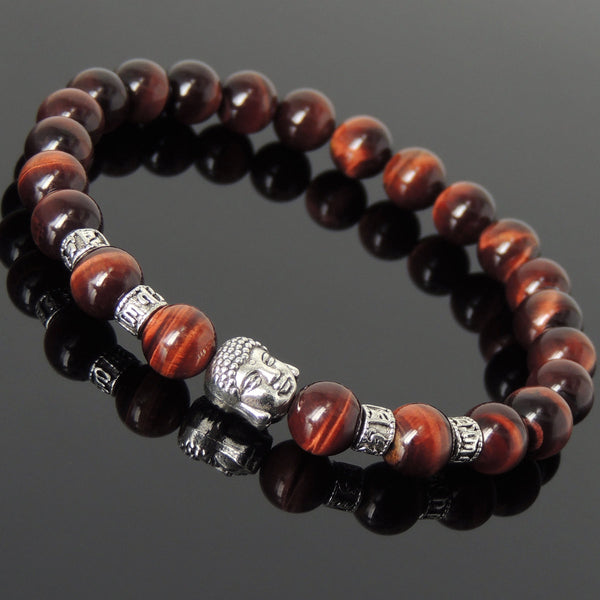 Men's Women Red Tiger Eye Tibetan Silver Bracelet with Buddha Bead OM Spacers DiyNotion Handmade T316