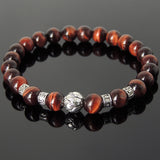 Men's Women Red Tiger Eye Tibetan Silver Bracelet with Lotus Bead OM Spacers DiyNotion Handmade T317