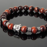 Men's Women Red Tiger Eye Tibetan Silver Bracelet with Smiling Buddha Bead OM Spacers DiyNotion Handmade T318