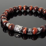 Men's Women Red Tiger Eye Tibetan Silver Bracelet with Sakyamuni Buddha Bead OM Spacers DiyNotion Handmade T319