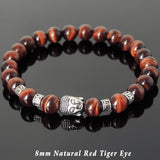 Men's Women Red Tiger Eye Tibetan Silver Bracelet with Sakyamuni Buddha Bead OM Spacers DiyNotion Handmade T319