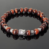 Men's Women Red Tiger Eye Tibetan Silver Bracelet with Sakyamuni Buddha Bead OM Spacers DiyNotion Handmade T319