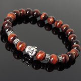 Men's Women Red Tiger Eye Tibetan Silver Bracelet with Smiling Buddha Bead OM Spacers DiyNotion Handmade T318
