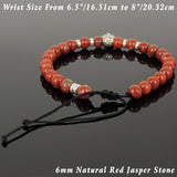 Men's Women Red Jasper Stone Adjustable Braided Bracelet 925 Sterling Silver Skull & Spacers DiyNotion BR1068