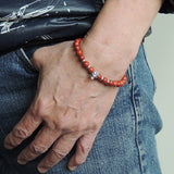 Men's Women Red Jasper Stone Adjustable Braided Bracelet 925 Sterling Silver Skull & Spacers DiyNotion BR1068