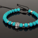 Men's Women Enhanced Blue Turquoise Adjustable Braided Bracelet 925 Sterling Silver Skull & Spacers DiyNotion BR1069