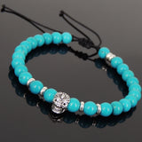Men's Women Enhanced Blue Turquoise Adjustable Braided Bracelet 925 Sterling Silver Skull & Spacers DiyNotion BR1069