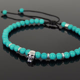 Men's Women Enhanced Blue Turquoise Adjustable Braided Bracelet 925 Sterling Silver Skull & Spacers DiyNotion BR1072