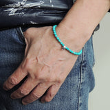 Men's Women Enhanced Blue Turquoise Adjustable Braided Bracelet 925 Sterling Silver Skull & Spacers DiyNotion BR1072