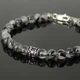 Men's Women Gemstone Black Rutilated Quartz Bracelet 925 Sterling Silver Fleur de Lis Bead & Clasp DiyNotion BR1035