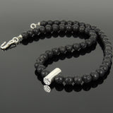 Men's Women 8mm Lava Rock Necklace 925 Sterling Silver Seamless Bead DiyNoion Handmade NK174