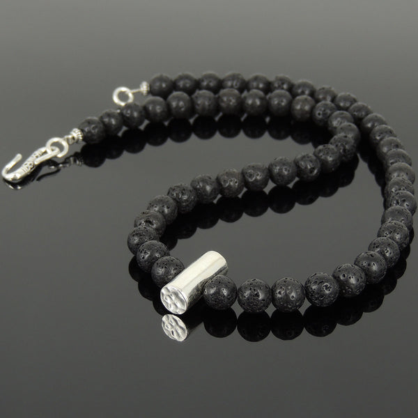 Men's Women 8mm Lava Rock Necklace 925 Sterling Silver Seamless Bead DiyNoion Handmade NK174