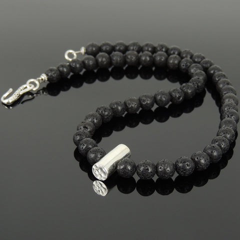 Men's Women 8mm Lava Rock Necklace 925 Sterling Silver Seamless Bead DiyNoion Handmade NK174