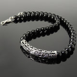 Men's Women Bright Black Onyx Necklace 925 Sterling Silver Lotus Charm DiyNoion Handmade NK175