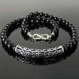 Men's Women Bright Black Onyx Necklace 925 Sterling Silver Lotus Charm DiyNoion Handmade NK175