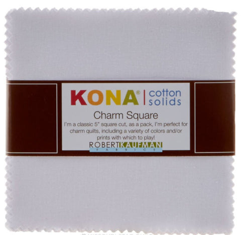 Kona Cotton Solids - White Charm Pack by Robert Kaufman Fabrics - 42, 5 inch Precut Fabric Squares