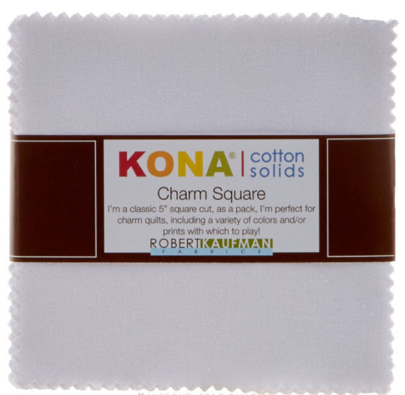 Kona Cotton Solids - White Charm Pack by Robert Kaufman Fabrics - 42, 5 inch Precut Fabric Squares