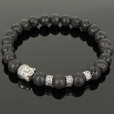 Men's Women Lava Rock Tibetan Silver Bracelet with Buddha Head Bead OM Spacers DiyNotion Handmade T320