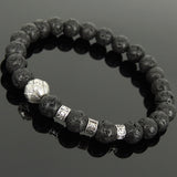 Men's Women Lava Rock Tibetan Silver Bracelet with Lotus Bead OM Spacers DiyNotion Handmade T321