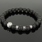 Men's Women Lava Rock Tibetan Silver Bracelet with Lotus Bead OM Spacers DiyNotion Handmade T321