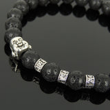 Men's Women Lava Rock Tibetan Silver Bracelet with Smiling Buddha Bead OM Spacers DiyNotion Handmade T322