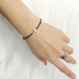 Men's Women Faceted Gold Pyrite Black Onyx Bracelet 925 Sterling Silver Cross Beads Clasp SMALL BEADS DiyNotion Handmade BR1078