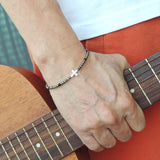 Men's Women Faceted Gold Pyrite Black Onyx Bracelet 925 Sterling Silver Cross Beads Clasp SMALL BEADS DiyNotion Handmade BR1078