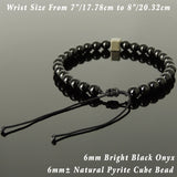 Men's Women Matte Black Onyx Gold Pyrite Adjustable Braided Bracelet DiyNotion Handmade BR1079