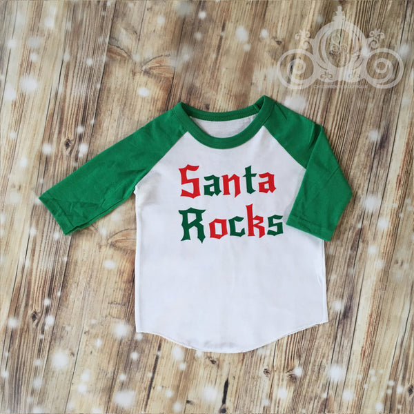 Santa Rocks Boys Girls Christmas Tee Raglan