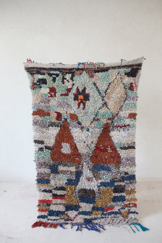 BOUCHEROUITE. Vintage Moroccan Rug. Wool Boucherouite Carpet. Modern Design.