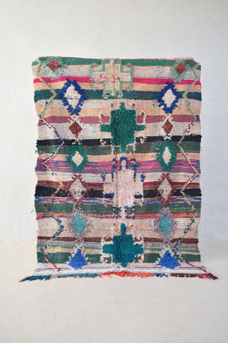 AZILAL. Vintage Moroccan Rug. Wool Boucherouite Carpet. Modern Design.