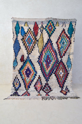 BOUCHEROUITE. Vintage Moroccan Rug. Wool Boucherouite Carpet. Modern Design.