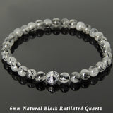 Men's Women Gemstone Black Rutilated Quartz Bracelet 925 Sterling Silver Cross Bead DiyNotion BR1037