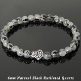 Men's Women Gemstone Black Rutilated Quartz Bracelet 925 Sterling Silver Buddha Bead DiyNotion BR1038