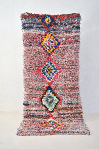 BOUCHEROUITE. Vintage Moroccan Rug. Wool Boucherouite Carpet. Modern Design.