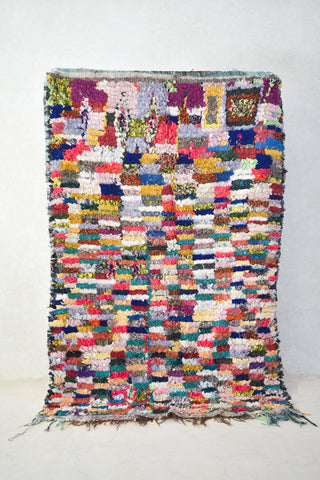 BOUCHEROUITE. Vintage Moroccan Rug. Wool Boucherouite Carpet. Modern Design.