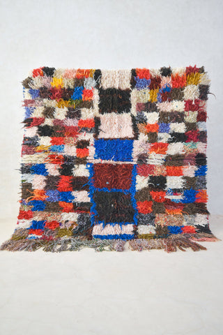 BOUCHEROUITE. Vintage Moroccan Rug. Wool Boucherouite Carpet. Modern Design.