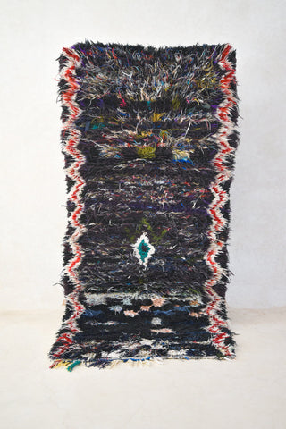 BOUCHEROUITE. Vintage Moroccan Rug. Wool Boucherouite Carpet. Modern Design.