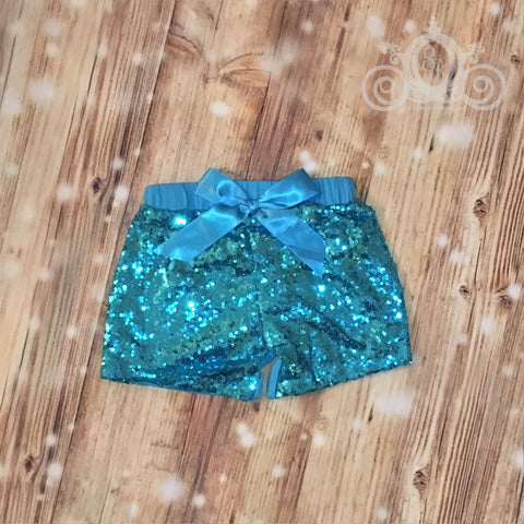 Turquoise/Aqua Blue Girls Sequin Short