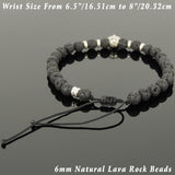 Men's Women Lava Rock Adjustable Braided Bracelet 925 Sterling Silver Skull & Spacers DiyNotion BR1080