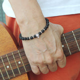 Men's Women Lava Rock Adjustable Braided Bracelet 925 Sterling Silver Skull & Spacers DiyNotion BR1080